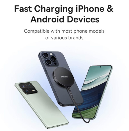 Baseus Qi2 15 W ātrs bezvadu lādētājs ar Magsafe iPhone